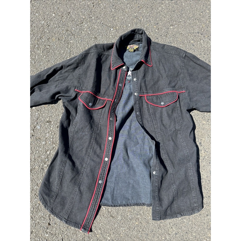 Women's Harley Davidson‎ Gausey Snap Up Roll Tab Sleeves Shirt Black Size M